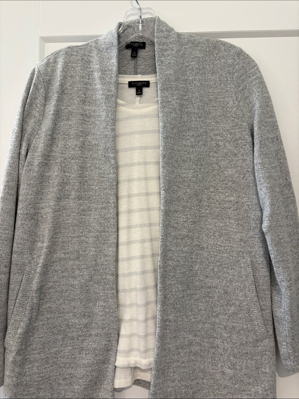 Talbots Light Gray Lounge Open-Front Women's Cardigan + Shell